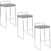 Fuji 30" Stackable Bar Stool in Stainless Steel & Grey Leatherette (Set of 3)
